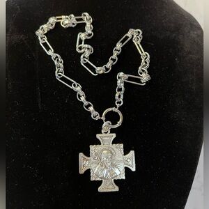 NWOT - Silver St Christopher Crucifix on Sterling Silver Chainlink Necklace